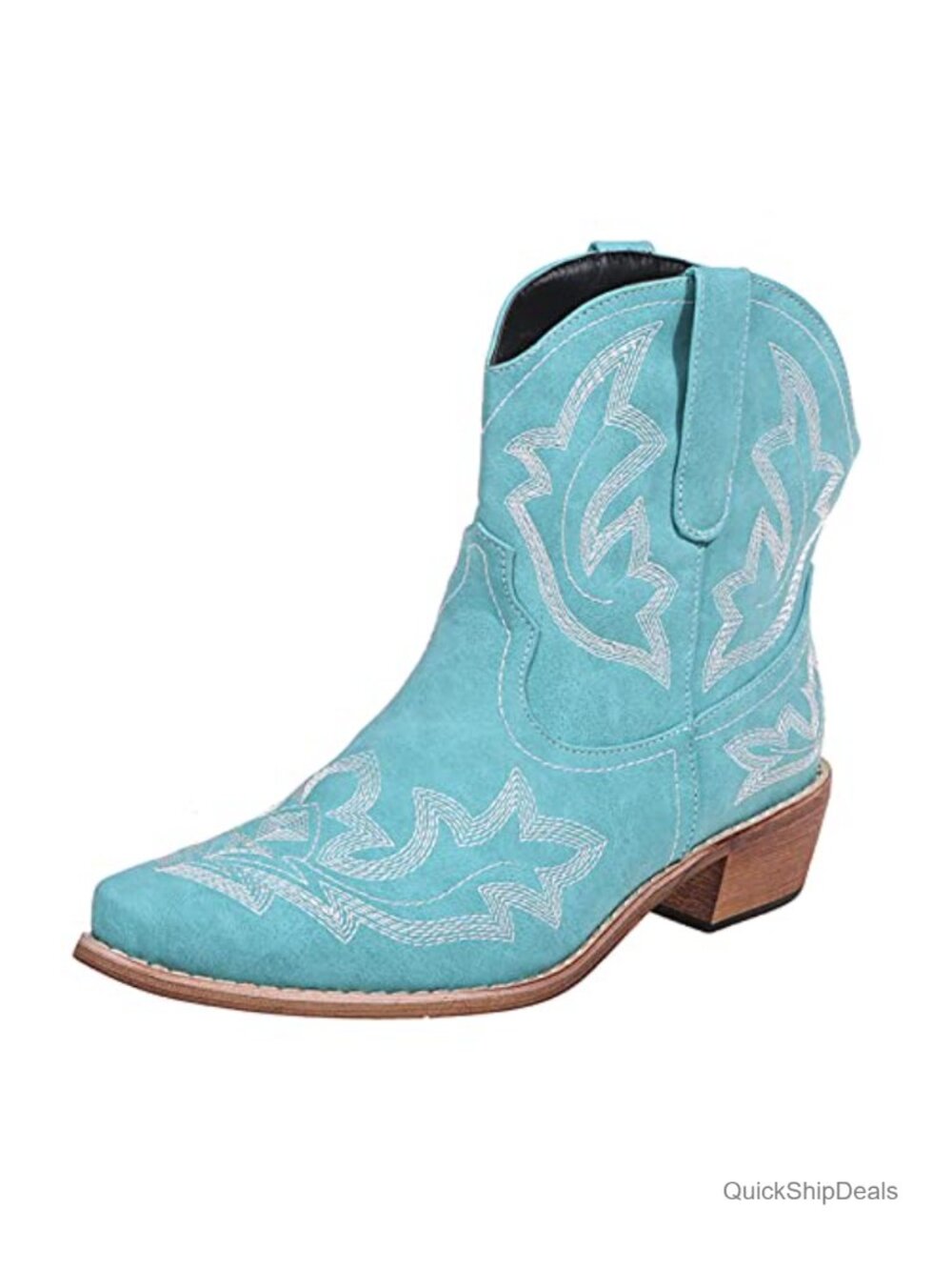 Embroidered Western Ankle Booties Pointed Toe Block Heel Comfort